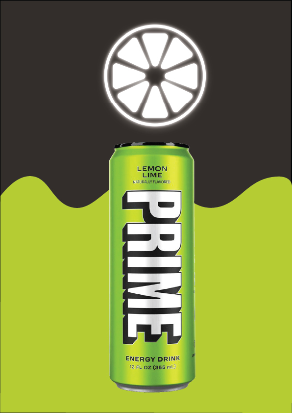 PRIME Lemon Lime poster - green can, neon lime, green drip.